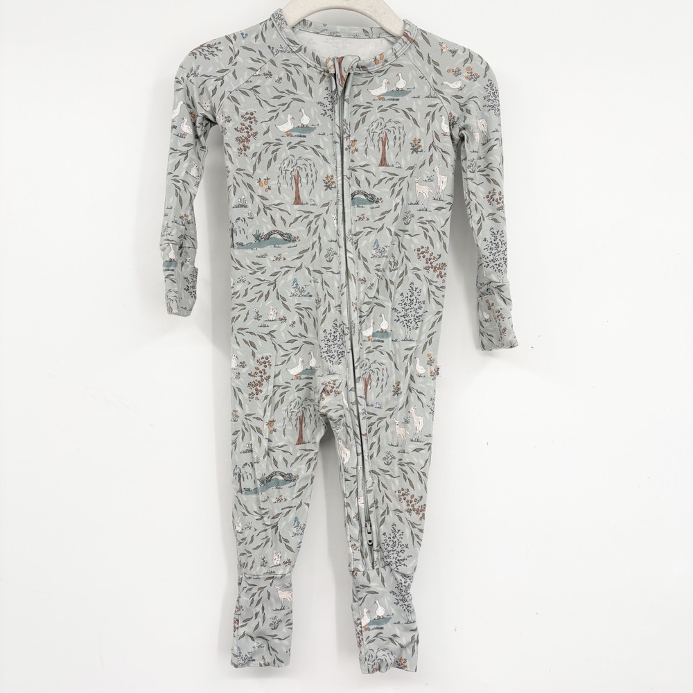Early Grey Baby Bamboo Woodland Nature Print Cottagecore Zippy Romper Size 3-6M